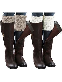 Loritta 2 Pairs Womens Boot Cuffs Winter Short Cable Knit Leg Warmers Boot Socks Gifts