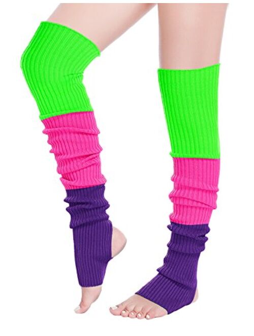 WINGTECH Leg Warmers Women Girls 80s Neon Ribbed Knitted Knee High Socks for Party Sports Yoga. 