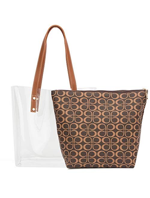 Shoulder Bags,2 in 1 Women Handbags Clear Bag with Signature Inner Bag