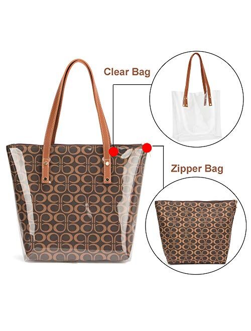 Shoulder Bags,2 in 1 Women Handbags Clear Bag with Signature Inner Bag