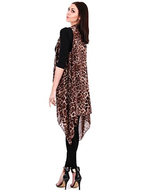 CCFW Various Pattern Printed Long Scarf Vest with Uneven Hem Animal Paisley