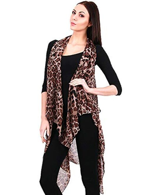 CCFW Various Pattern Printed Long Scarf Vest with Uneven Hem Animal Paisley