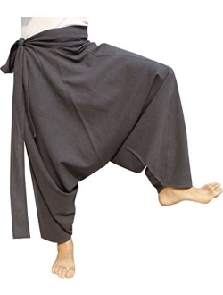 RaanPahMuang Warm Thick Muang Cotton Side Tie Aladdin Baggy Mao Pants