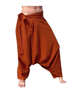 RaanPahMuang Warm Thick Muang Cotton Side Tie Aladdin Baggy Mao Pants