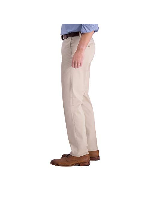 Haggar Men's Iron Free Premium Khaki Straight Fit Flat Front Flex Waist Casual Pant