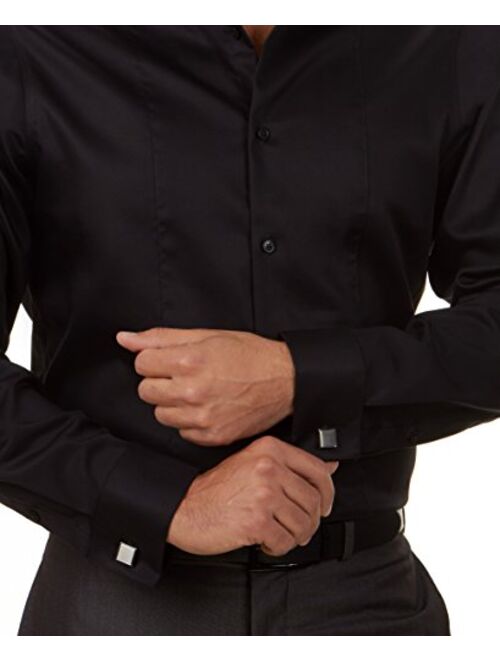 Calvin Klein Men's Dress Shirt With French Cuff Slim Fit Non Iron Herringbone