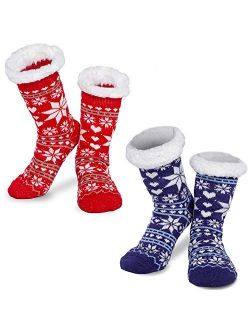 JOYIN 2 Pack Women's Fleece Lining Fuzzy Soft Slipper Socks for Winter Christmas, Holiday or Birthday Gift