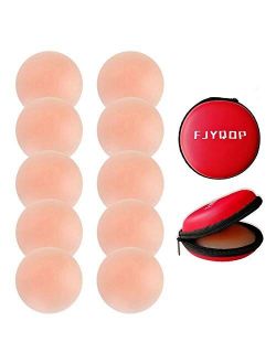 FJYQOP Silicone Nipple Covers - 5 Pairs, Women's Reusable Adhesive Invisible Pasties Nippleless Covers Round