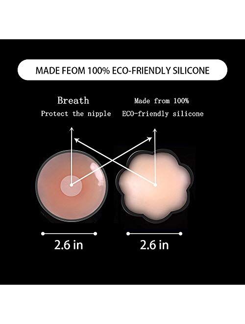 Nippleless Covers, Pasties, Silicone Reusable Breast Pasties Adhesive Bra 2 Pairs Round