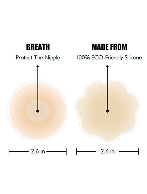 Nipple Covers 4 Pairs Womens Reusable Adhesive Invisible Round Silicone Cover