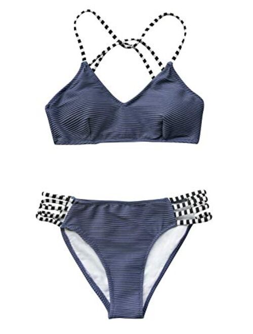 CUPSHE Womens Bamboo Leaves Print Bikini Crisscross Padded Swimsuit