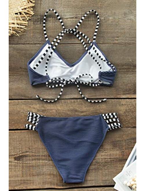 CUPSHE Womens Bamboo Leaves Print Bikini Crisscross Padded Swimsuit