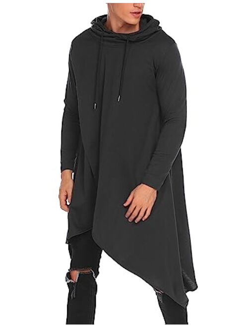 COOFANDY Mens Casual Hooded Poncho Cape Cloak Irregular Hem Hoodie Pullover