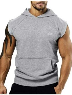 PAIZH Men's Bodybuilding Sleveless Hoodies Gym Workout Hooded Tank Tops