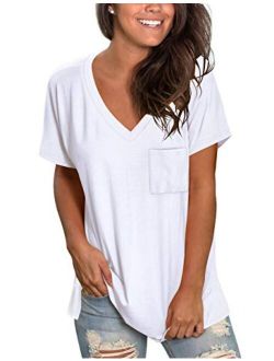 MOLERANI Womens Short Sleeve V Neck T Shirts Loose Casual Summer Tops Tees with Pocket
