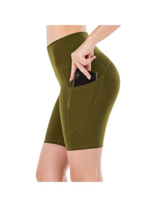 Lianshp High Waist Yoga Shorts for Women Tummy Control Athletic Workout Running Shorts with 3 Pockets 8"