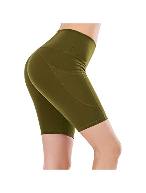 Lianshp High Waist Yoga Shorts for Women Tummy Control Athletic Workout Running Shorts with 3 Pockets 8"
