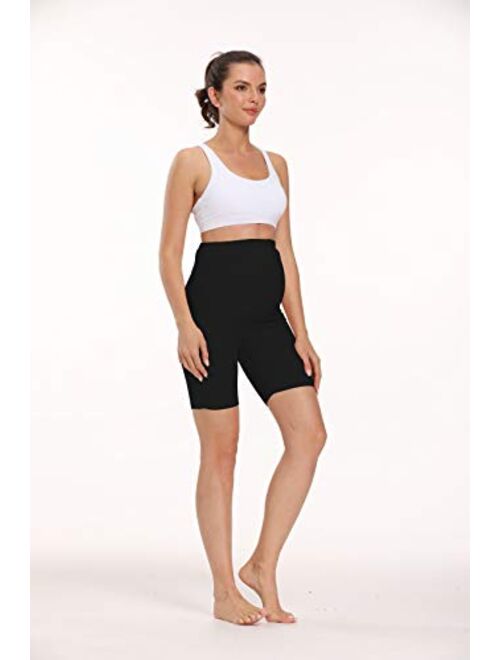 Foucome Women's Maternity Over The Belly Active Lounge Comfy Yoga Short Workout Running Athletic Non See-Through Yoga Shorts