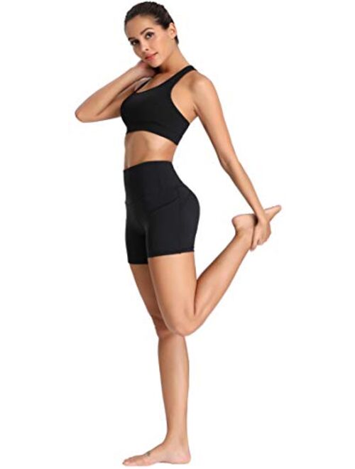 Oalka Women's Short Yoga Side Pockets High Waist Workout Running Sports Shorts 4"