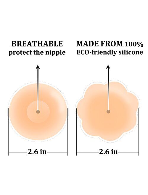 QUXIANG 4 Pairs Pasties Women Nipple Covers Reusable Adhesive Silicone Nippleless Covers (2 Round+2 Flower)