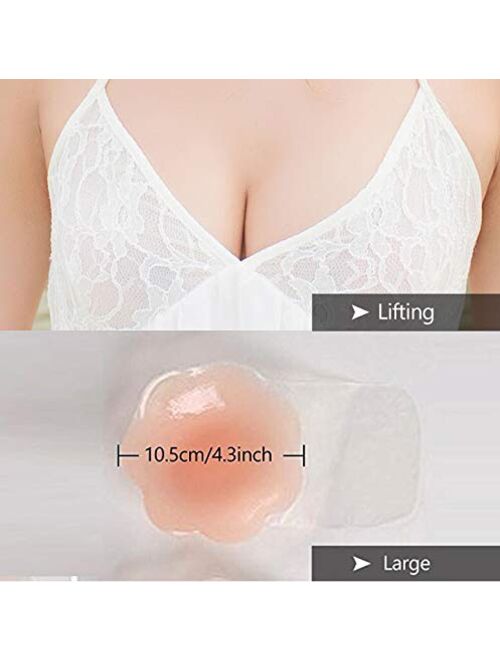 Nippleless Covers, Breast Lift Tape, Silicone Breast Lift Pasties 4.3inch Diameter (1 Pair Flower)