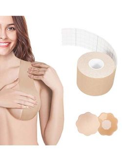 Boob Tape and 2 Pcs Nipple Covers, Breathable Breast Lift Tape Medical Grade Adhesive Bra for A-E Cup Large Breast