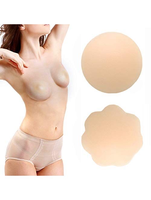 4 Pairs Womens Reusable Adhesive Nipple Covers Invisible Round Silicone Cover (4 round)