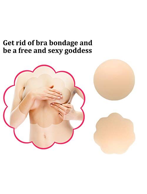 QUXIANG 4 Pairs Pasties Women Nipple Covers Reusable Adhesive Silicone Nippleless Covers (4 Round)