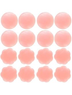 Senchanting Thin Reusable Adhesive Silicone Nipple Covers Breast Petals Pasties (4 pair round+4 pair flower)