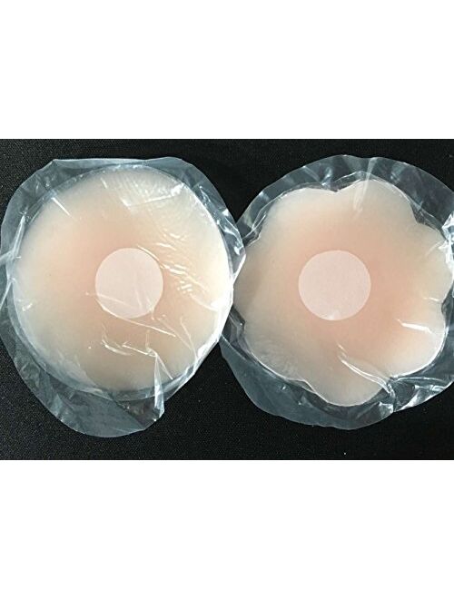 Senchanting Thin Reusable Adhesive Silicone Nipple Covers Breast Petals Pasties (4 pair round+4 pair flower)
