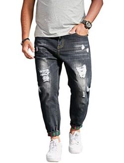 Men's Casual Distressed Style Tapered Leg Harem Jogger Jeans Denim Pants