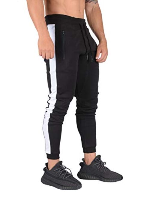 YoungLA Skinny Mens Joggers | Tapered Gym Pants | Slim Fit Track Sweatpants | Side Stripes and Pockets 211