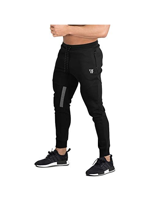 EK Men Stripe Gym Joggers Pants, Causal Slim fit Tapered Workout Training Sweatpants with Zipper Pocket