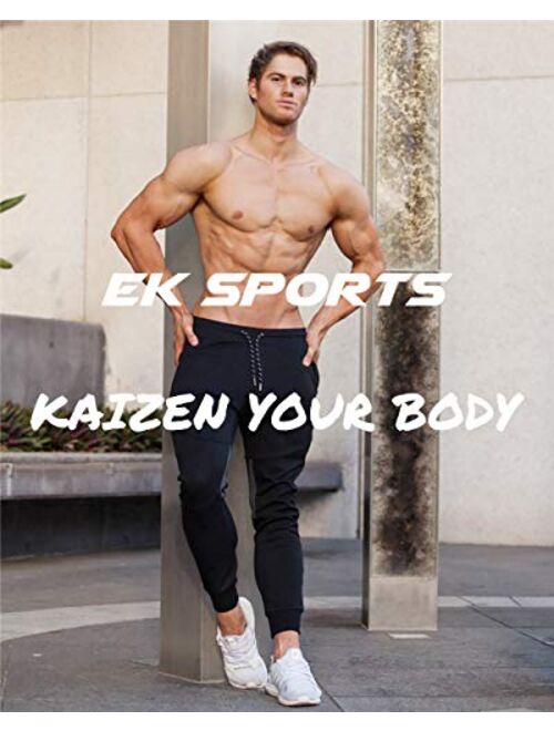EK Men Stripe Gym Joggers Pants, Causal Slim fit Tapered Workout Training Sweatpants with Zipper Pocket