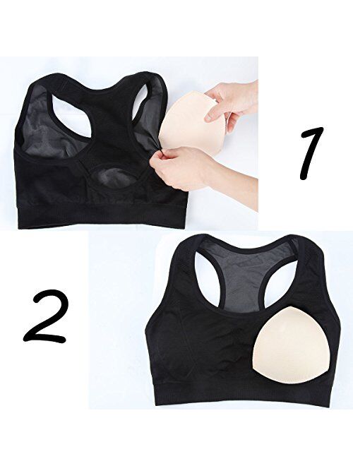 Bra Inserts 4 Pairs,Sermicle Bra Pads Sewed Stitched Removable for Sports Bra B/C & C/D Cup Optional