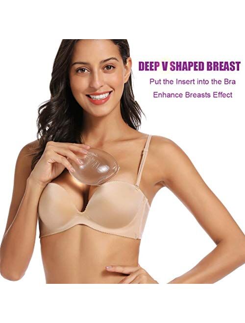 Niidor Silicone Bra Inserts, Clear V-Shaped Breast Enhancers Waterproof Bra Push Up Pads for Bikini Swimsuit