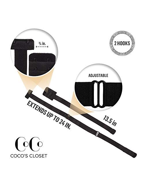 Cocos Closet Low Back Bra Adjustable Bra Extender for Backless Dress 2, 3 Hook Strap Converter - Color Nude, Black