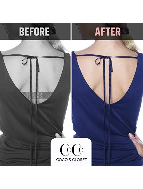 Cocos Closet Low Back Bra Adjustable Bra Extender for Backless Dress 2, 3 Hook Strap Converter - Color Nude, Black