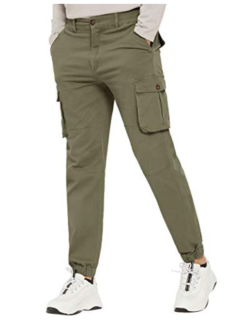PULI Men Tapered Cargo Pants Slim Fit Chino Construction Joggers Work Trousers with Pockets