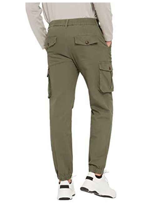 PULI Men Tapered Cargo Pants Slim Fit Chino Construction Joggers Work Trousers with Pockets