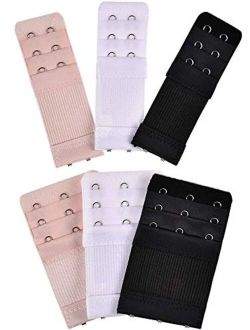 Bememo 6 Pieces Women's Bra Extenders Elastic Stretchy Bra Extension Strap, 3 Rows x 3 Hooks, 3 Rows x 2 Hooks (3 Rows x 3 Hooks, 3 Rows x 2 Hooks, Color Set 1)