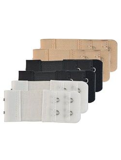 Bra Extender - Pistha 6 PCS Elastic Lingerie Extenders 2-Hooks 2 Rows Extension Strap in Three Different Colors (Black, White and Nude)