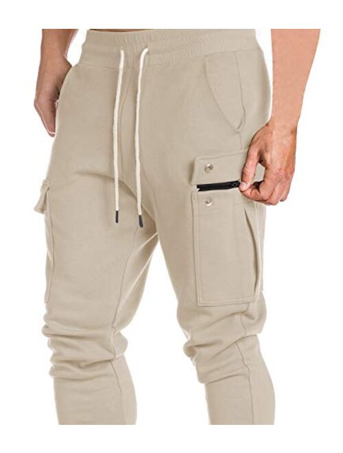 Ouber Men's Cargo Joggers Gym Pants with Zippered Pockets