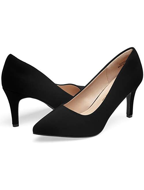 VEPOSE Women's Stiletto Low Heel Pumps Pointed Toe Slip on Formal Party Dress Shoes for Women