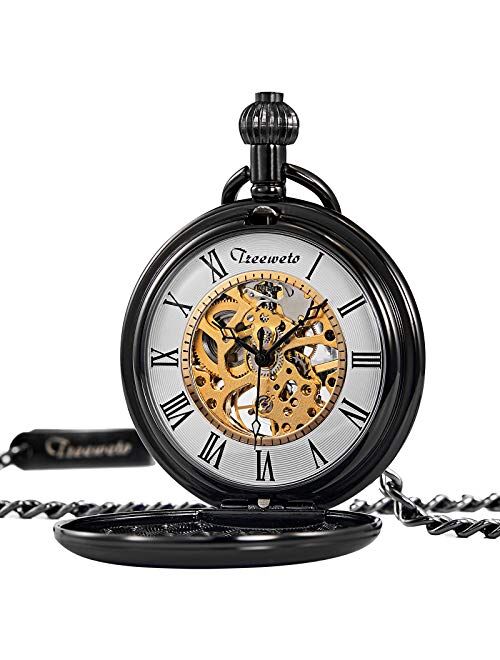 Treeweto Antique Dragon Mechanical Skeleton Pocket Watch with Chain
