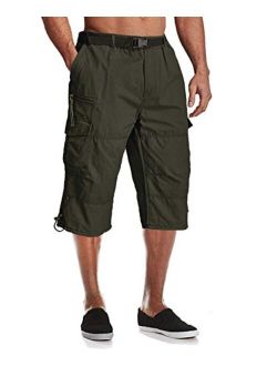 Men's Cargo Shorts with 7 Pockets Twill Cotton Tactical Work Shorts Elastic Waist Below Knee 3/4 Capri Pants
