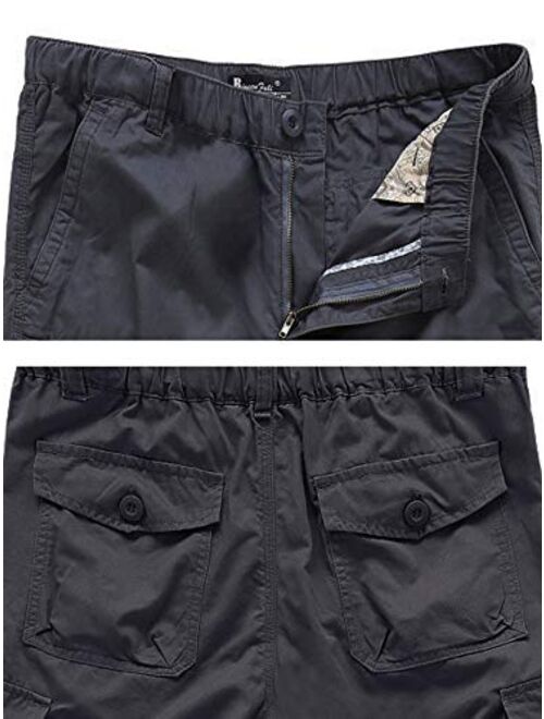 MAGCOMSEN Men's Cargo Shorts with 7 Pockets Twill Cotton Tactical Work Shorts Elastic Waist Below Knee 3/4 Capri Pants