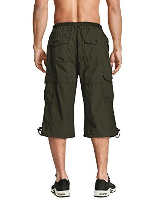 MAGCOMSEN Men's Cargo Shorts with 7 Pockets Twill Cotton Tactical Work Shorts Elastic Waist Below Knee 3/4 Capri Pants 