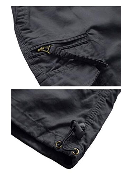 MAGCOMSEN Men's Cargo Shorts with 7 Pockets Twill Cotton Tactical Work Shorts Elastic Waist Below Knee 3/4 Capri Pants