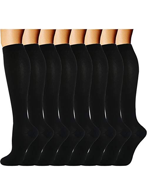 ACTINPUT Women& Men Compression Socks for Nurse,Medical,Running,Athletic (8 pairs) 15-20mmHg Knee High Socks